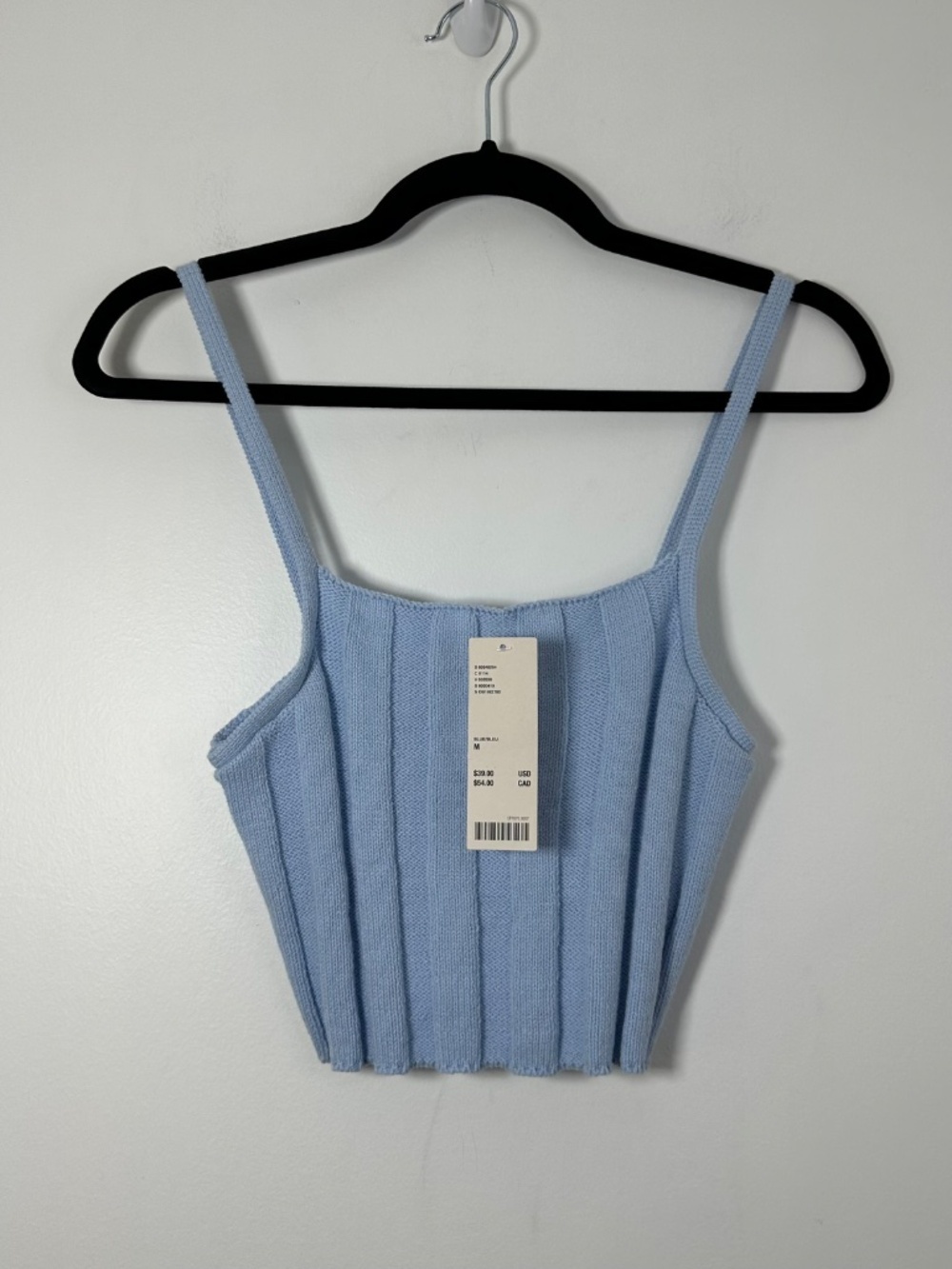 NEW Urban Outfitters Size Medium Ribbed Knit Blue Camisole Crop Top Summer - Picture 2 of 9
